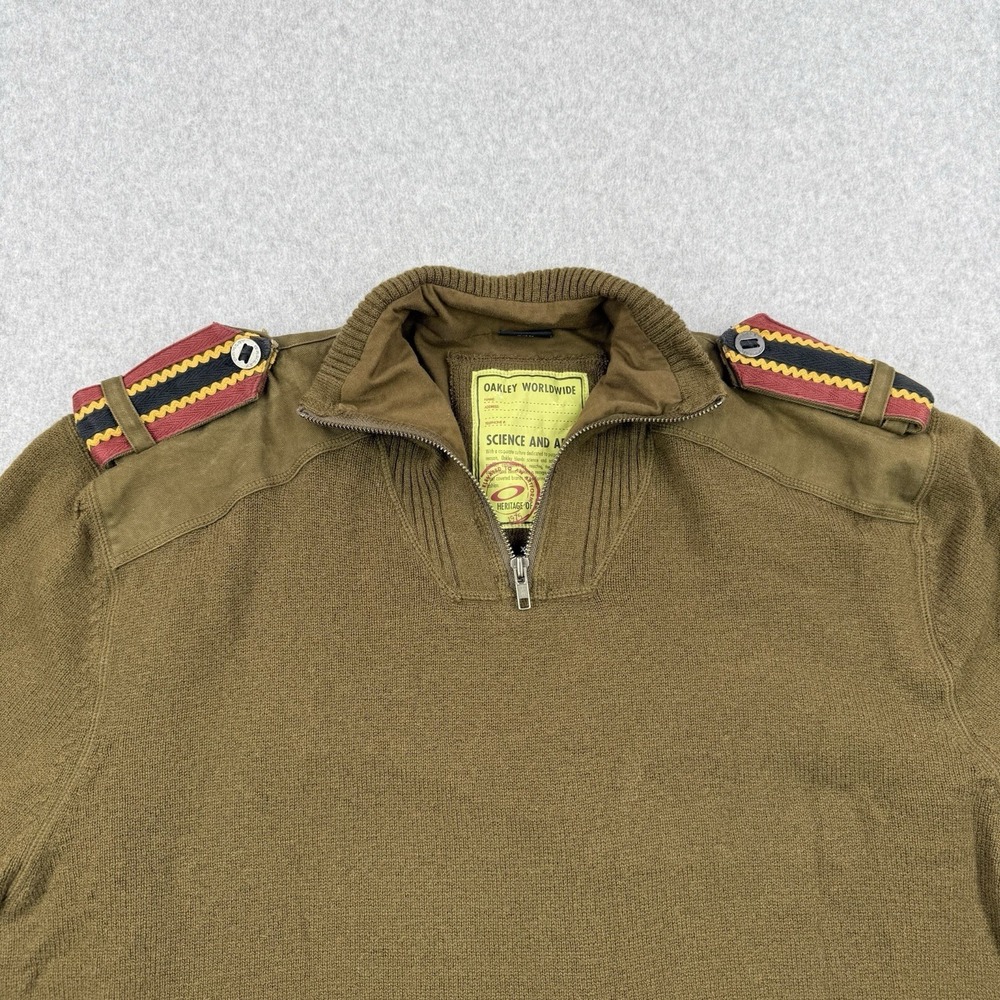 Vintage Oakley Sweater Mens 2XL Green Lambswool Science And Art Military 1/4 Zip - Picture 2 of 16